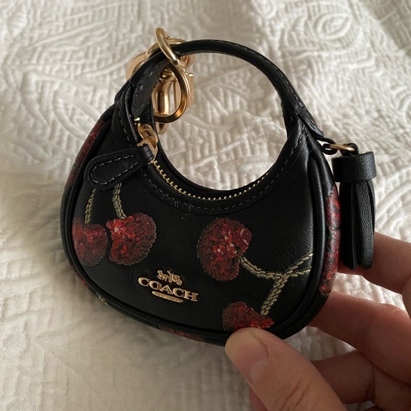 NWOT Coach Mini Carmen Bag Charm Wallet Leather Cherry Gold Black Red CDB52 - Picture 2 of 7